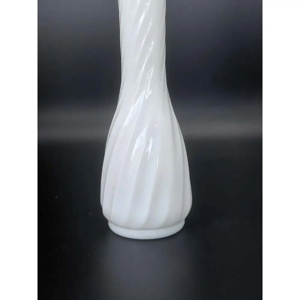 Vintage Hoosier Glass 4094 White Milk Glass Swirl Bud Vase 9.25in MCM